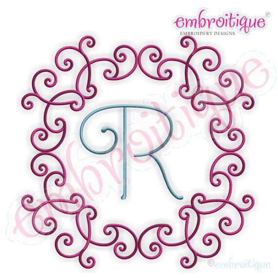 Romance Fancy Framed Monogram Initial Alphabet Font for Machine Embroidery