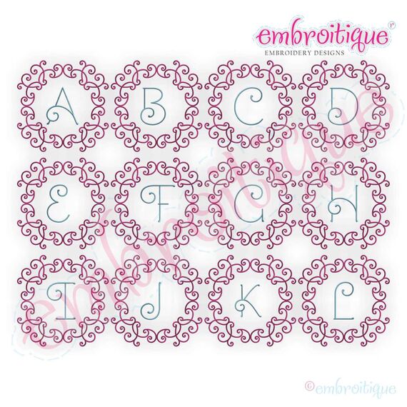 Romance Fancy Framed Monogram Initial Alphabet Font for Machine Embroidery, 2 image
