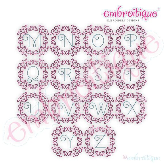Romance Fancy Framed Monogram Initial Alphabet Font for Machine Embroidery, 3 image