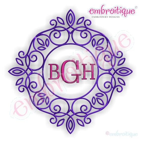 Vintage Curly Circle Scroll Monogram Font Frame