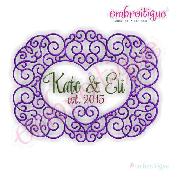 Vintage Curly Heart Scroll Monogram Font Frame