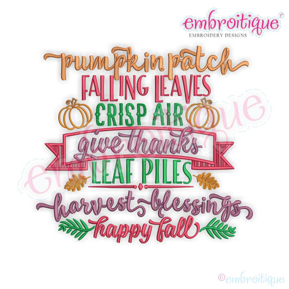 Pumpkin Patch Leaves are Falling Word Art Block - Beautiful Fall Design