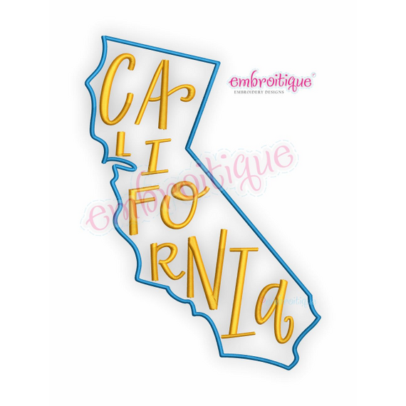 California Lettered State Shape -  Embroitique Machine Embroidery Design