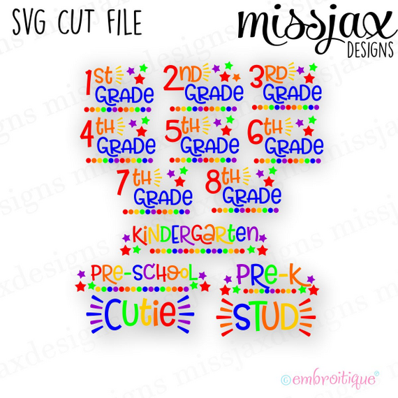 Back to School Cutie and Stud SVG file set, all grades - SVG file