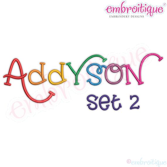 Addyson Set 2 Whimsical Machine Embroidery Alphabet Monogram Font - Great for Boys and Girls!, 4 image