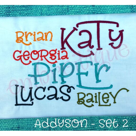 Addyson Set 2 Whimsical Machine Embroidery Alphabet Monogram Font - Great for Boys and Girls!