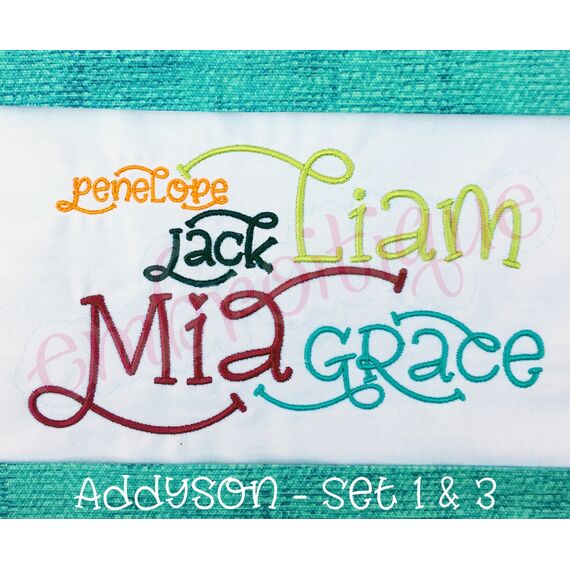 Addyson Set 3 Whimsical Machine Embroidery Alphabet Monogram Font -Embroitique Great for Boys and Girls