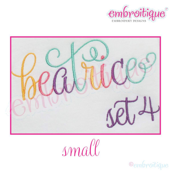 Beatrice Monogram Set 4 - Small - Upright Calligraphy Script Alphabet for Machine Embroidery