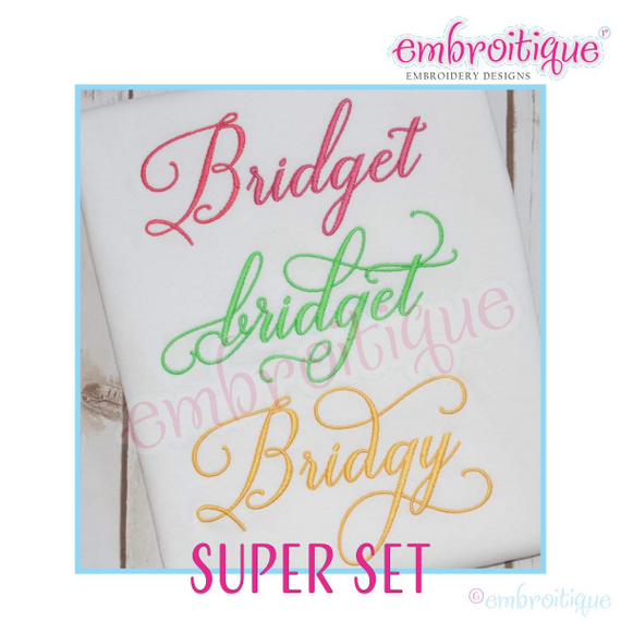 Bridget Super Set (sets 1, 2 & 3) - Small - Beautiful Calligraphy Swash Interchangeable Machine Embroidery Alphabet font - BX files included