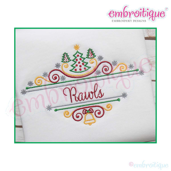Embroitique Curly Christmas Tree Font Frame with Stars, 4 image