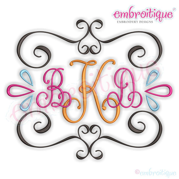 Curly Vintage Scroll Font Frame 1  -  Machine Embroidery Design