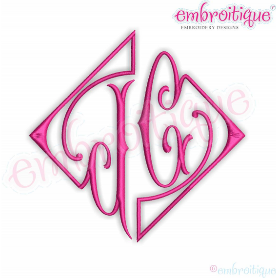 Diamond 2 Letter Initial Monogram Font for Machine Embroidery - 2", 3", 4", 5", 6"