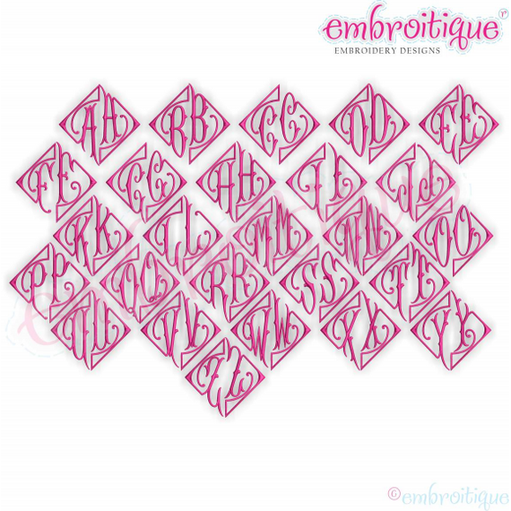 Diamond 2 Letter Initial Monogram Font for Machine Embroidery - 2", 3", 4", 5", 6"
