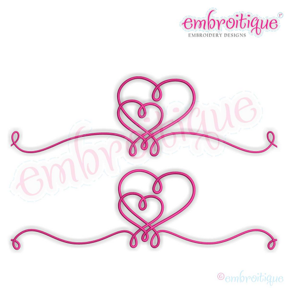 Double Heart Love Flourish Border Doodle Font Frame Machine Embroidery Design