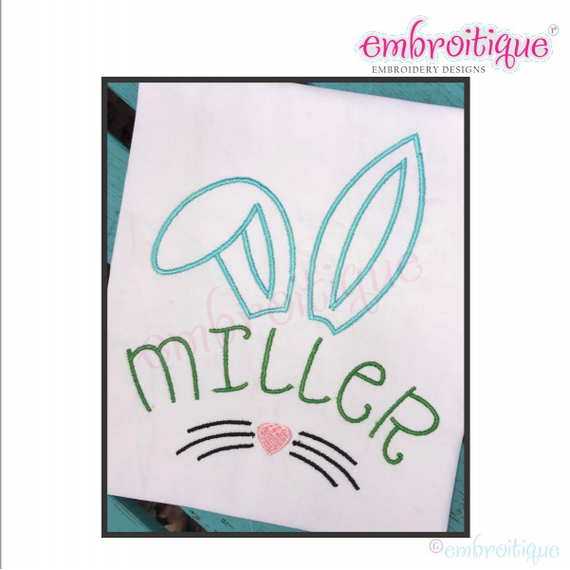 Easter Bunny Face Name Frame Machine Embroidery Design