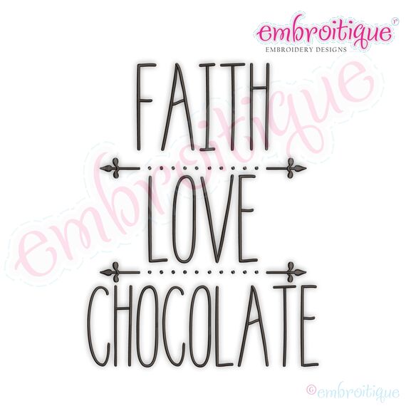 Faith Love Chocolate Rae Dunn Style Farmhouse Chic Machine Embroidery Design