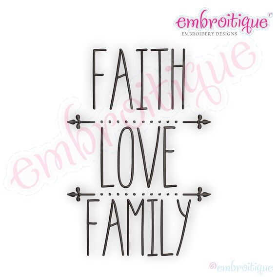 Faith Love Family Rae Dunn Style Farmhouse Chic Machine Embroidery Design