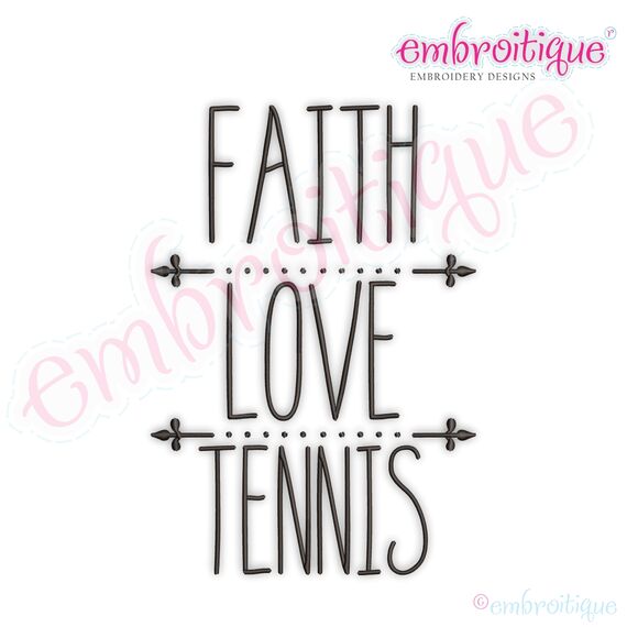 Faith Love Tennis Rae Dunn Style Farmhouse Chic Machine Embroidery Design