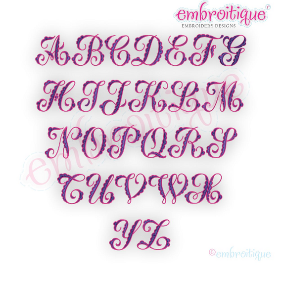 Fallyn Filled Monogram Set - girly, lacy alphabet -  Embroitique Machine Embroidery Design