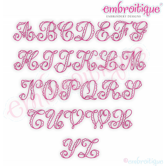 Fallyn Scalloped Monogram Set - fun, girly, alphabet -Embroitique Machine Embroidery File