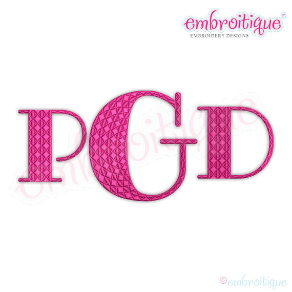 Garner Embroitique Exclusive Patterened Fill Stitch Block Monogram Font