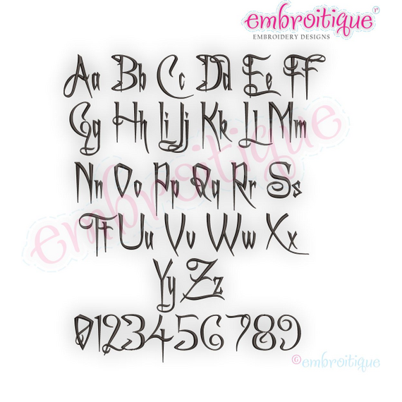Ghoulish Halloween Monogram Font, Aa-Zz   1", 1.5", 2", 2.5", 3"