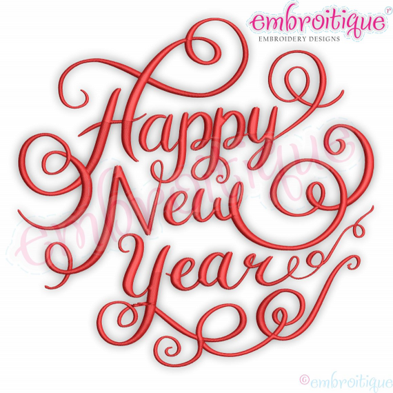 Happy New Year Hand Lettered Machine Embroidery Design