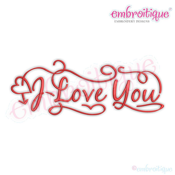 I Love You with Curls and Swirls machine embroidery design