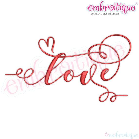 Love Curly Heart  Wedding Machine Embroidery Design Embroitique Valentine's Day Heart Calligraphy