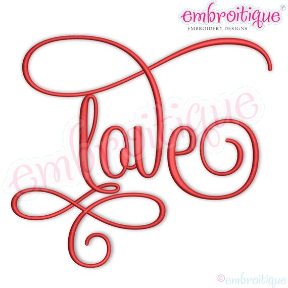 Love Curly Calligraphy Upright Word Art Machine Embroidery Design