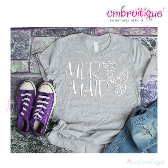 Mermaid Hermaid  with Tail Funny Mother Daughter matching machine embroidery design set