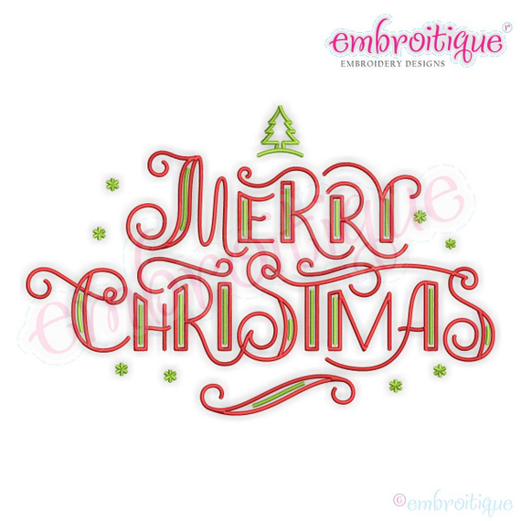 Curly Merry Christmas Word Art design for Machine Embroidery