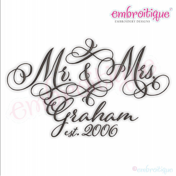 Mr. & Mrs. Calligraphy Script - Wedding Machine Embroidery Design