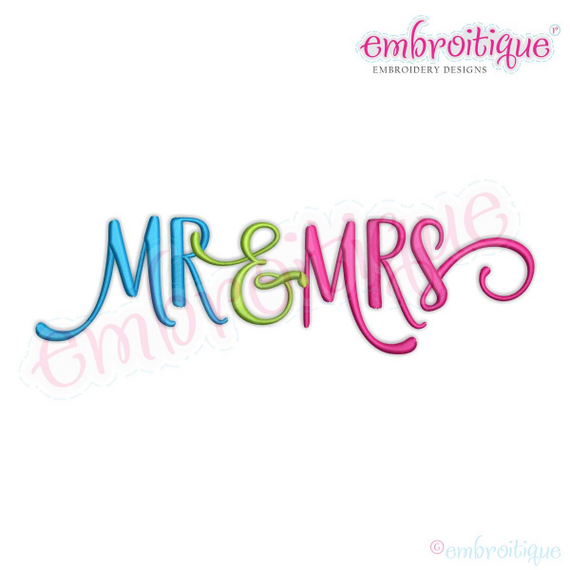 Mr. & Mrs.  - Love Valentine Wedding Marriage Husband Wife - Machine Embroidery Design