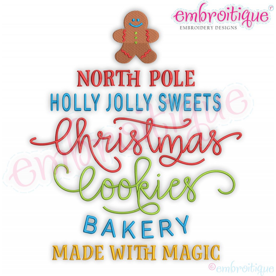 Gingerbread Man North Pole Holly Jolly Sweets Christmas Cookies Bakery Made with Love Holiday Embroitique Machine Embroidery Design