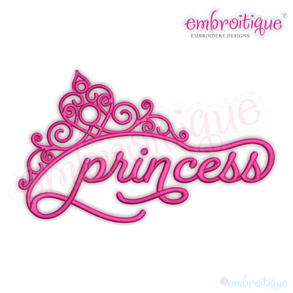 Princess in Script with Tiara -  Pageants, birthdays, parties - Embroitique Machine Embroidery File