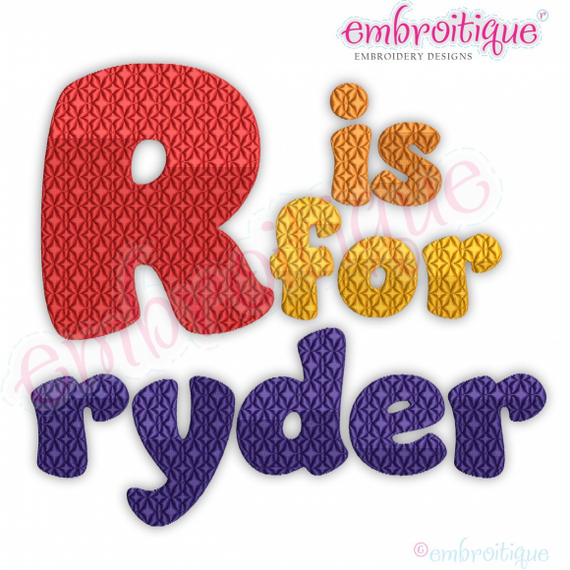 Ryder Bubble Letter Monogram Font Set - great for boys and girls - Embroitique Machine Embroidery File