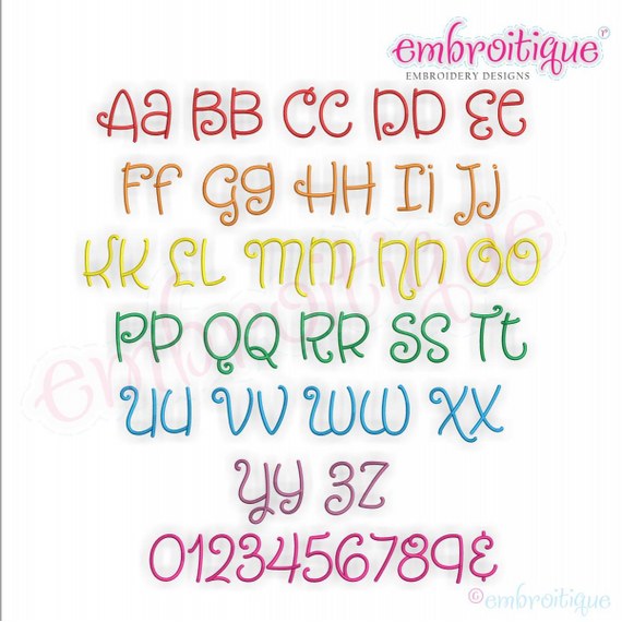 Snickerdoodle - Large - Embroitique Exclusive - Adorable Cute and Curly Machine Embroidery Monogram Font - 4", 5", 6", & 7"