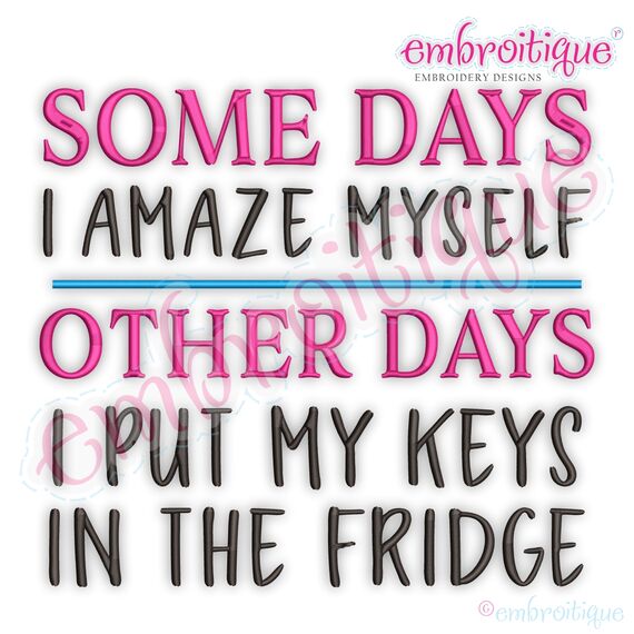 Some Days I Amaze Myself Other Days I Put My Keys In My Fridge - Funny Embroidery Design