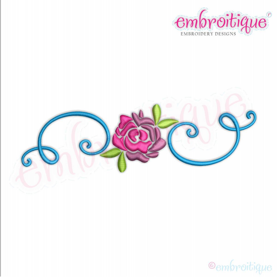 Spring Flower with Curly Flourish Border Frame - Machine Embroidery Design - Embroitique