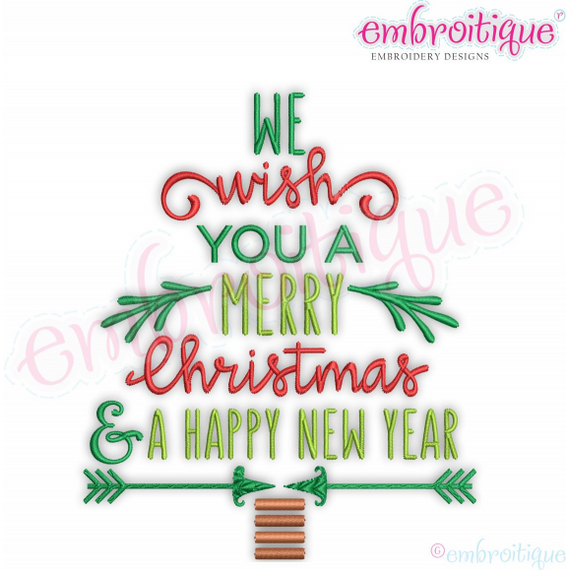We wish you a Merry Christmas and a happy New Year X-mas Tree Word Collage - Embroitique  Machine embroidery design