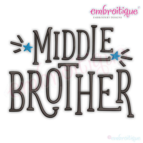 Middle Brother with stars - sibling machine embroidery design - embroitique