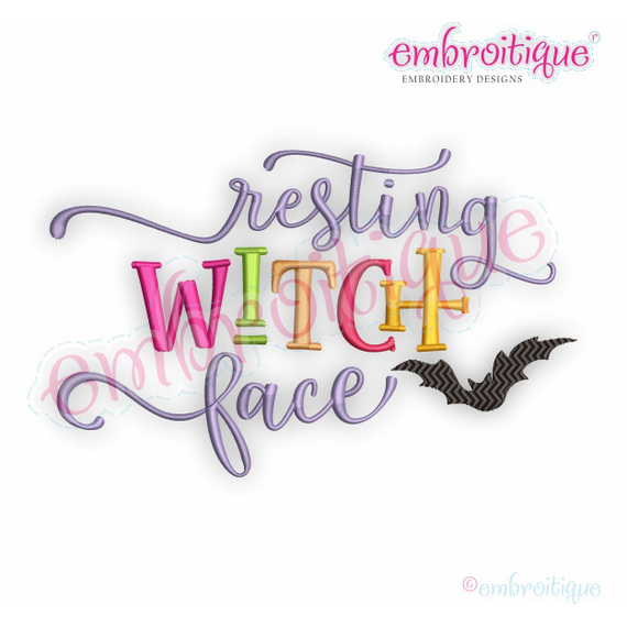 Resting Witch Face - Fall Halloween Autumn Trick or Treat  - Machine Embroidery Design