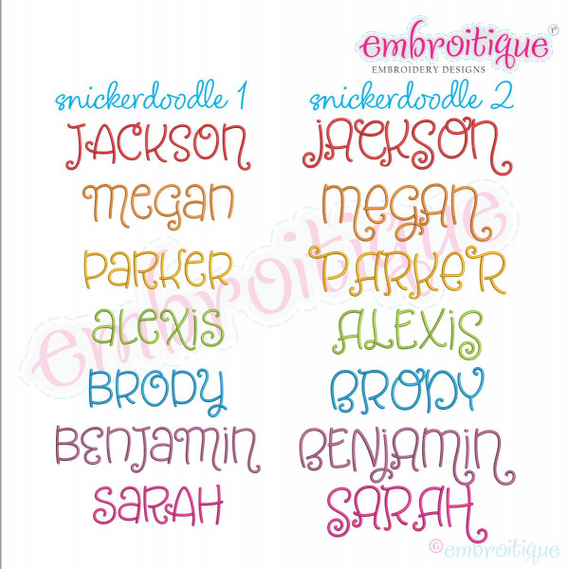 Snickerdoodle 2  Adorable Cute and Curly LARGE SET  Embroitique Exclusive machine Embroidery Monogram Font -sizes 4", 5". 6". 7"