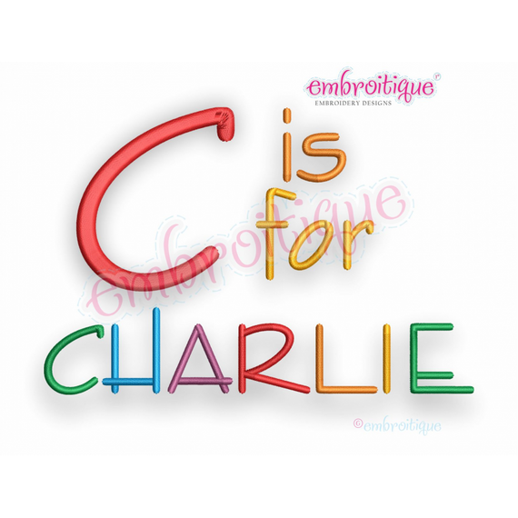 Charlie Monogram Font -small set -  1", 1.5", 2", 2.5", 3", BX Included - Embroitique Machine Embroidery Design