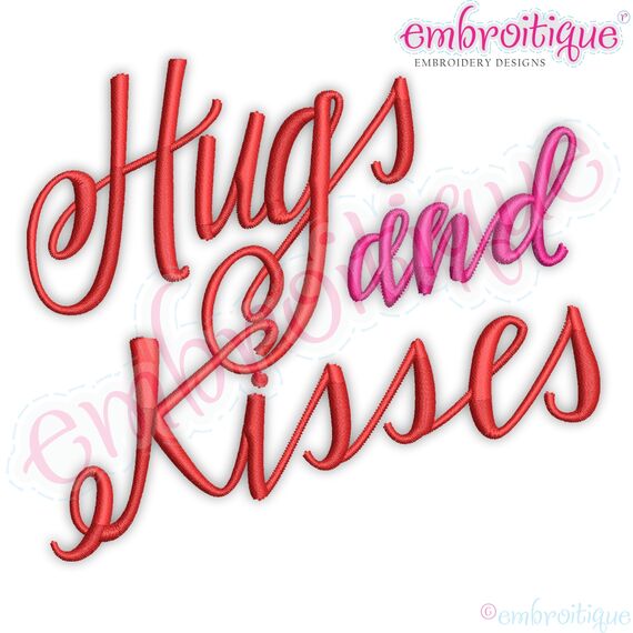 Hugs and kisses script  calligraphy cursive hand lettered Valentine's Day Wedding Love