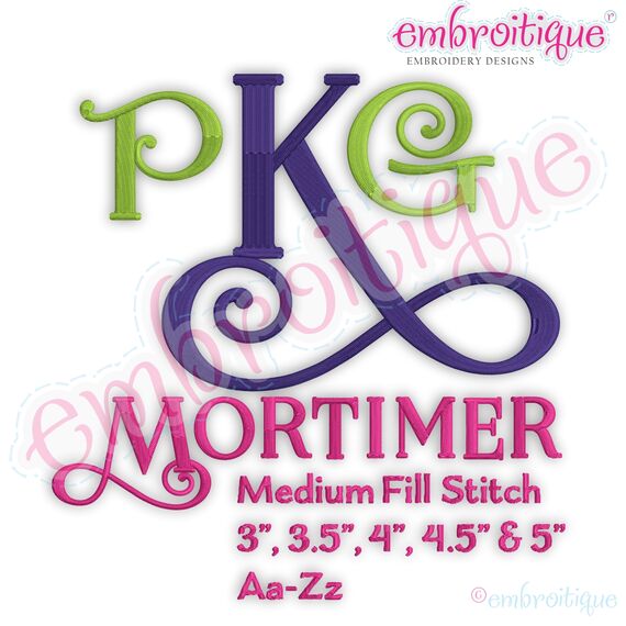 Mortimer Monogram Medium Fill Stitch Curly & Block Font