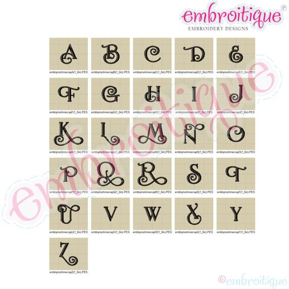 Mortimer Monogram Small Font- Satin Stitch Curly & Block Font, 3 image