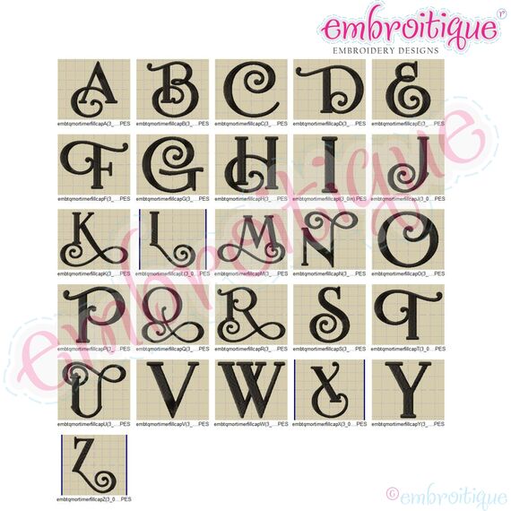 Mortimer Monogram Medium Fill Stitch Curly & Block Font, 3 image