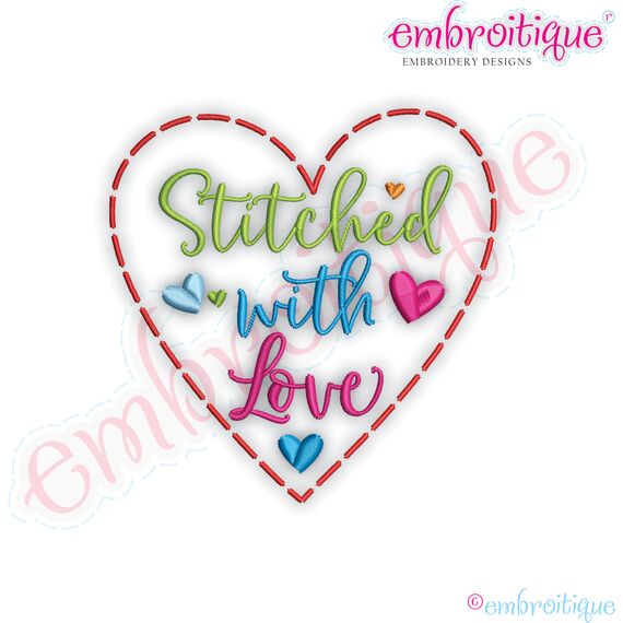 Stitched with Love Heart Stitch Outline Handmade tag